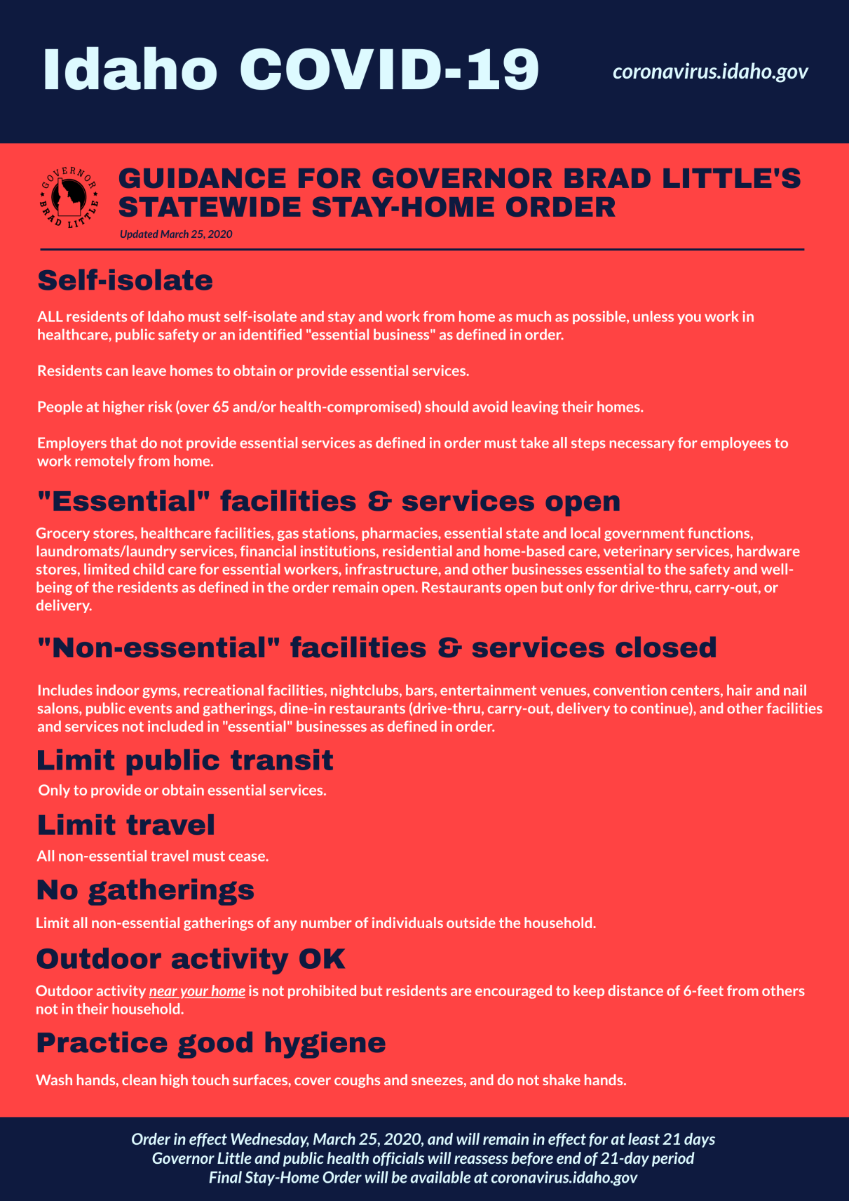 Idaho Stay Home Order Poster